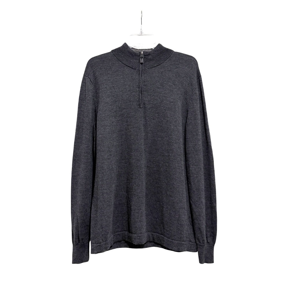 Jos A Bank Traveler Mens Large Charcoal Gray 100 Merino Wool Quarter Zip Sweater